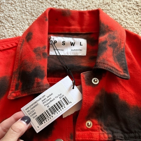 Proenza Schouler- NWT Red and Black Tie Dye Denim Jean Jacket - Picture 3 of 4